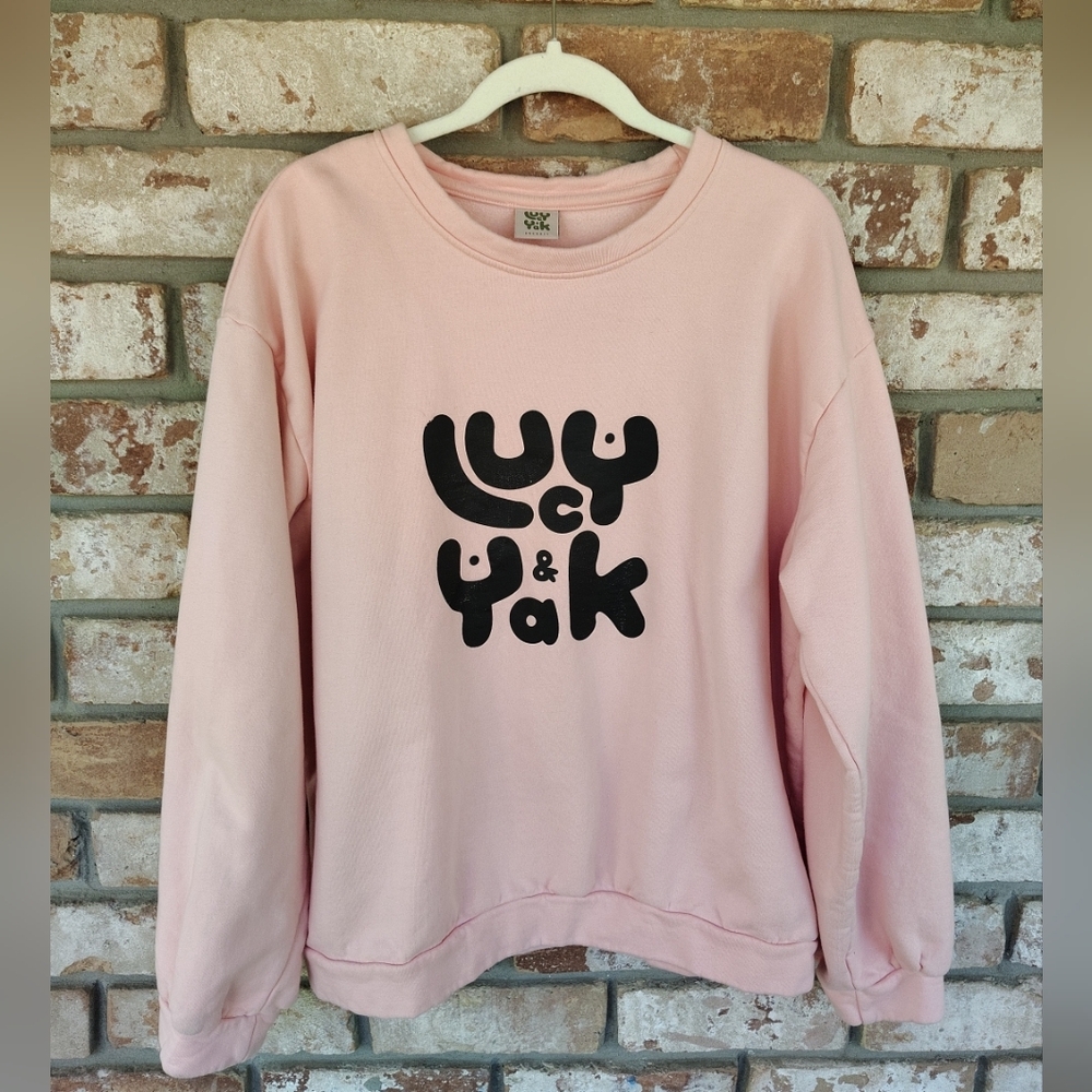 Lucy & Yak Women's Pink Logo Graphic Print Pullover Sweatshirt M Organic Cotton
